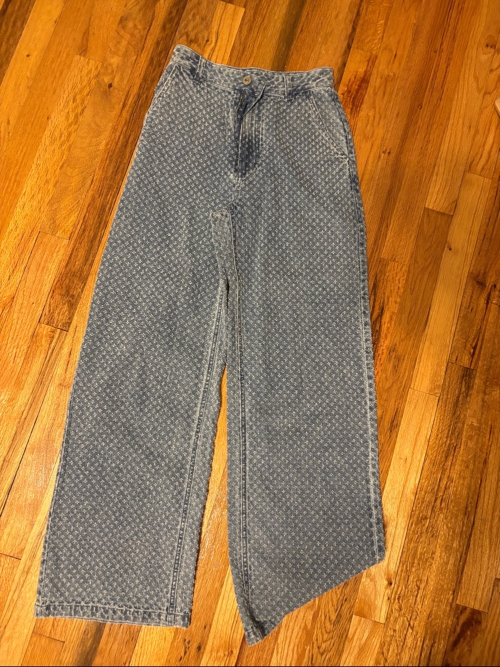 Women’s Printed Wide-Leg Denim Pants - Blue